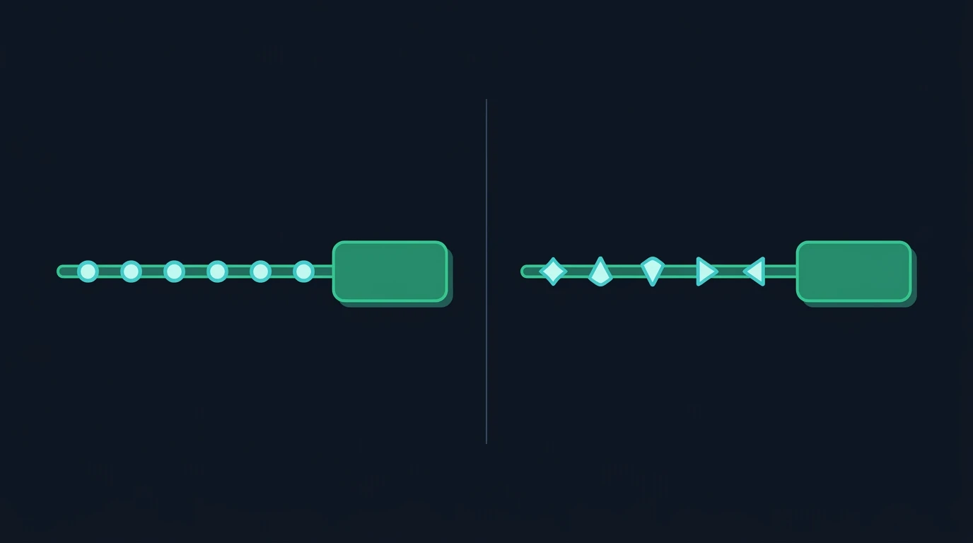 Two separate animation timelines side by side, each with its own keyframe markers feeding a rounded box